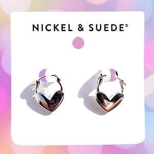 Nickel & Suede Silver Heart Hoop Earrings